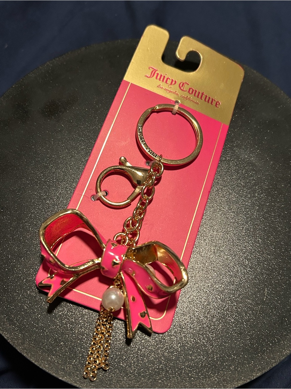 JUICY COUTURE LARGE PINK AND GOLD, HEARTED-BOW PURSE CHARM/KEYCHAIN/NWT!